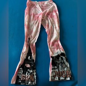 Girls Justice PJ bottoms graphic tee dye pink/black size 10